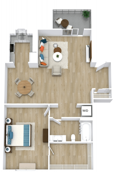 Floor plan for 1 bed, 1 bath, 789 sqft